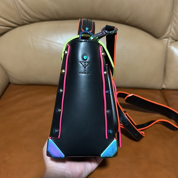 🔥🔥🔥Michael Kors Manhattan Black Leather Multicolor Top Handle Crossbody Bag - Picture 9 of 16